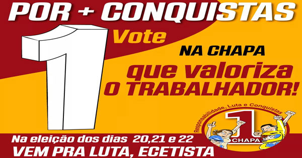 Eleição no SINTECT-RJ tem apoio de São Paulo à Chapa 1