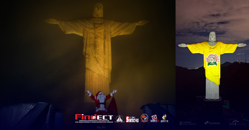 Projeção no Cristo Redentor ilumina celebração dos 35 anos da campanha Papai Noel dos Correios