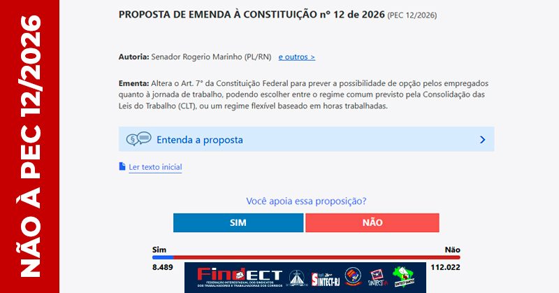 MOBILIZAÇÃO NACIONAL: FINDECT CONVOCA TRABALHADORES A VOTAREM CONTRA A PEC 12/2026